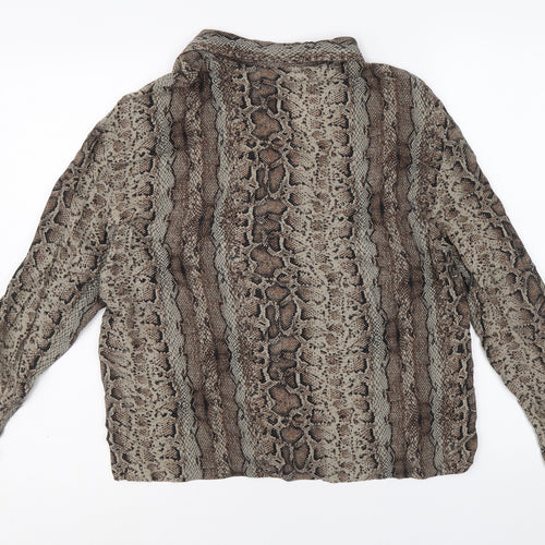 Pull&Bear Womens Brown Animal Print Viscose Basic Button-Up Size M Collared - Snake Skin Print