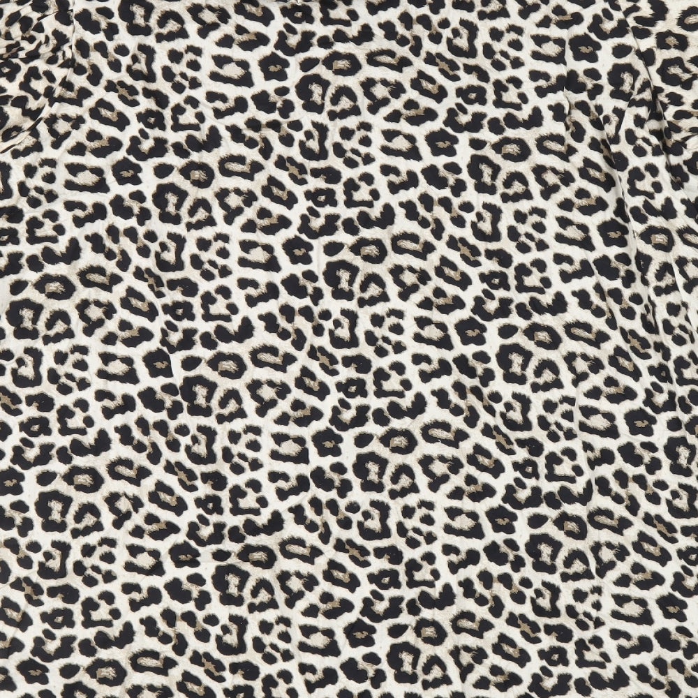 H&M Womens Brown Animal Print 100% Cotton A-Line Size L Collared Button - Leopard Pattern