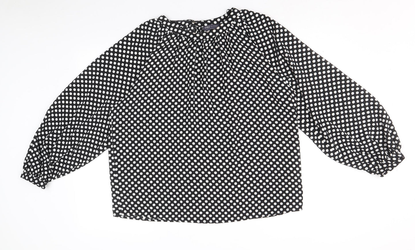 Marks and Spencer Womens Black Polka Dot Polyester Basic Blouse Size 10 Boat Neck