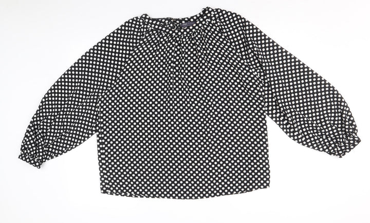 Marks and Spencer Womens Black Polka Dot Polyester Basic Blouse Size 10 Boat Neck