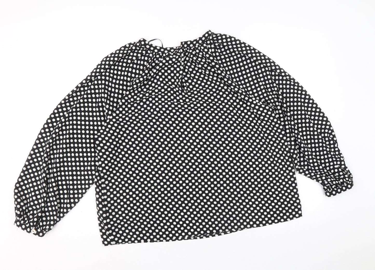 Marks and Spencer Womens Black Polka Dot Polyester Basic Blouse Size 10 Boat Neck