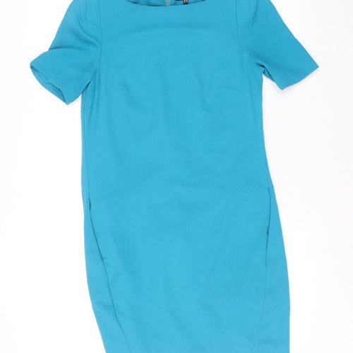 Warehouse Womens Blue Polyester A-Line Size 10 Round Neck Zip
