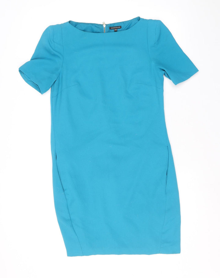 Warehouse Womens Blue Polyester A-Line Size 10 Round Neck Zip