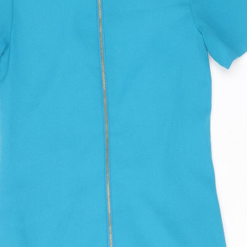 Warehouse Womens Blue Polyester A-Line Size 10 Round Neck Zip