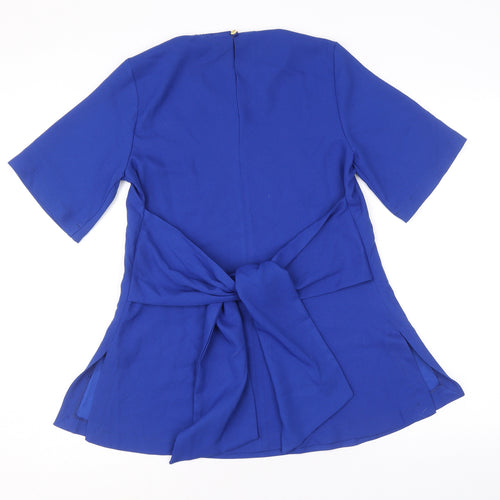 Closet Womens Blue Polyester Basic Blouse Size 8 Round Neck