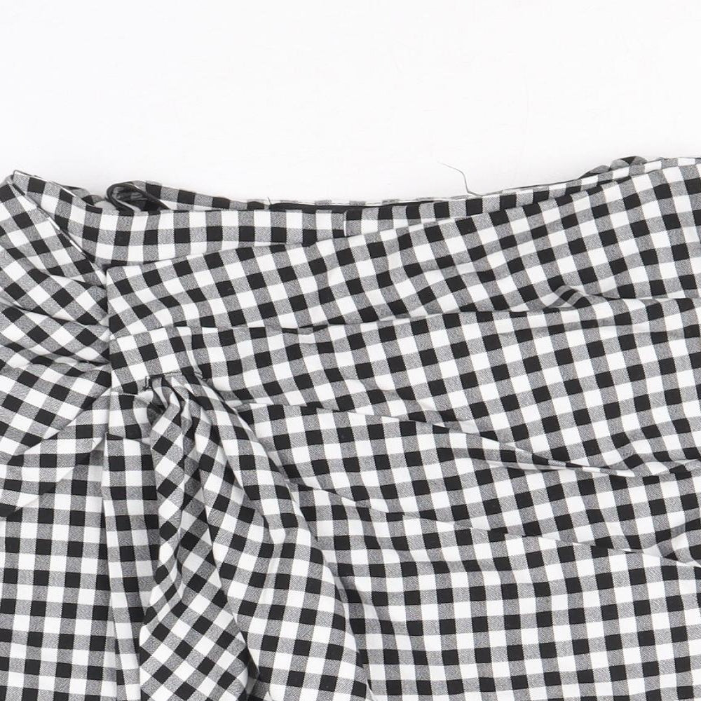 Zara Womens Black Check Polyester Skort Size XS Zip