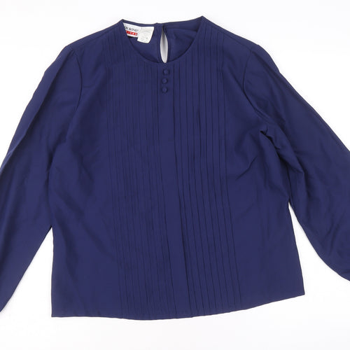 Judy Bond Womens Blue Polyester Basic Blouse Size 12 Round Neck
