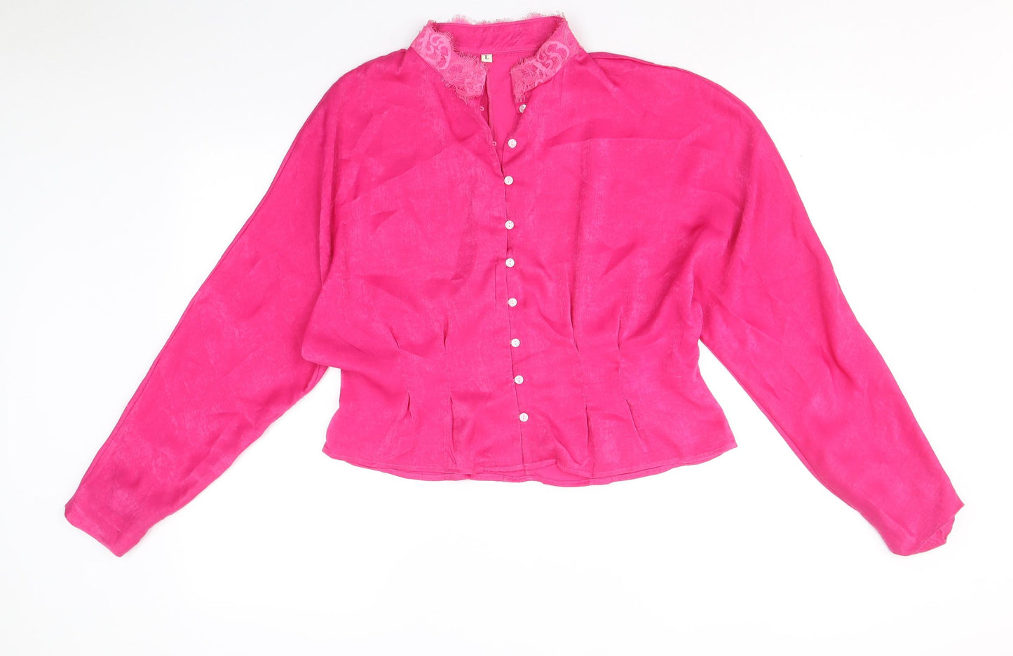 SheIn Womens Pink Polyester Basic Button-Up Size L V-Neck - Lace Detail