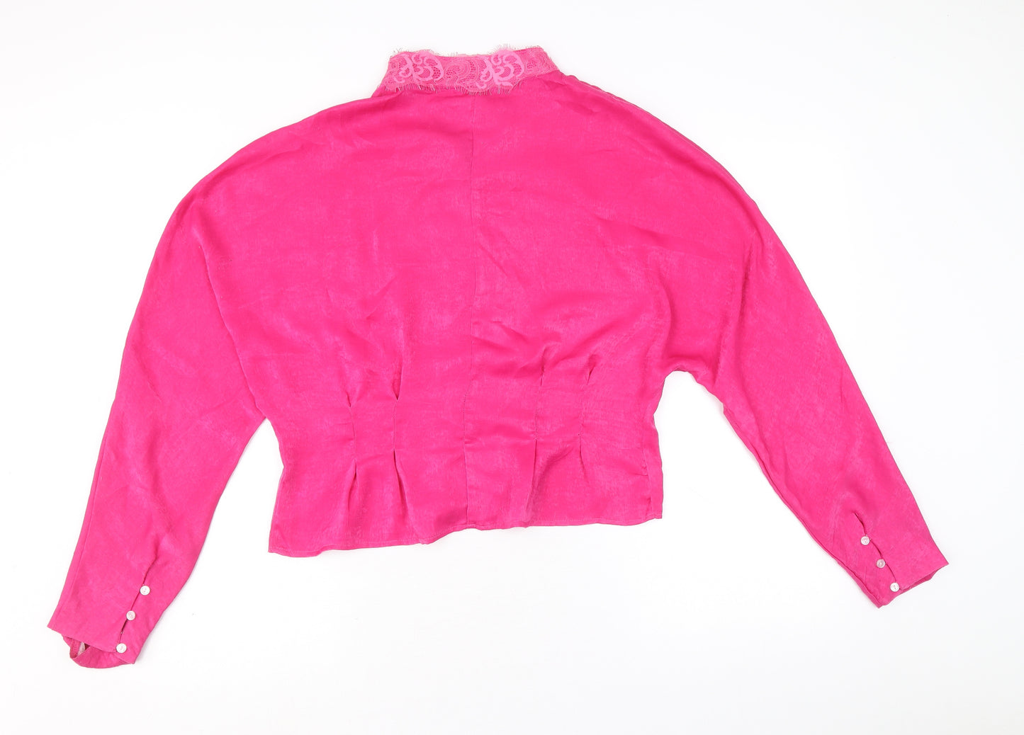 SheIn Womens Pink Polyester Basic Button-Up Size L V-Neck - Lace Detail