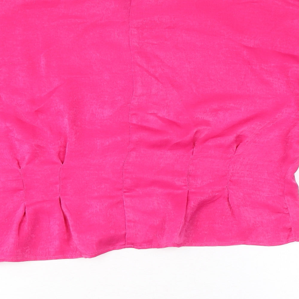 SheIn Womens Pink Polyester Basic Button-Up Size L V-Neck - Lace Detail