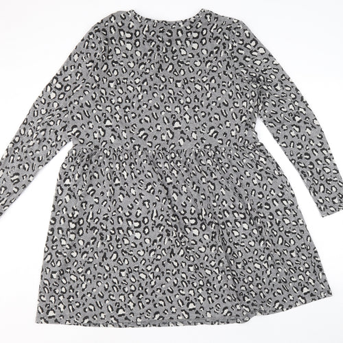 New Look Womens Grey Animal Print Viscose Trapeze & Swing Size 16 Round Neck Pullover - Leopard Pattern