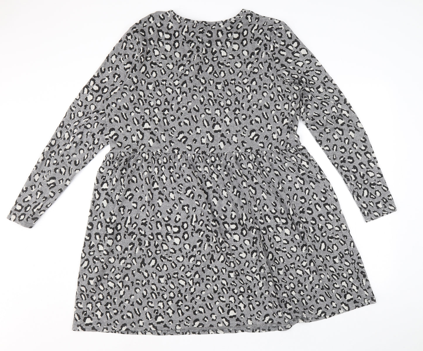 New Look Womens Grey Animal Print Viscose Trapeze & Swing Size 16 Round Neck Pullover - Leopard Pattern