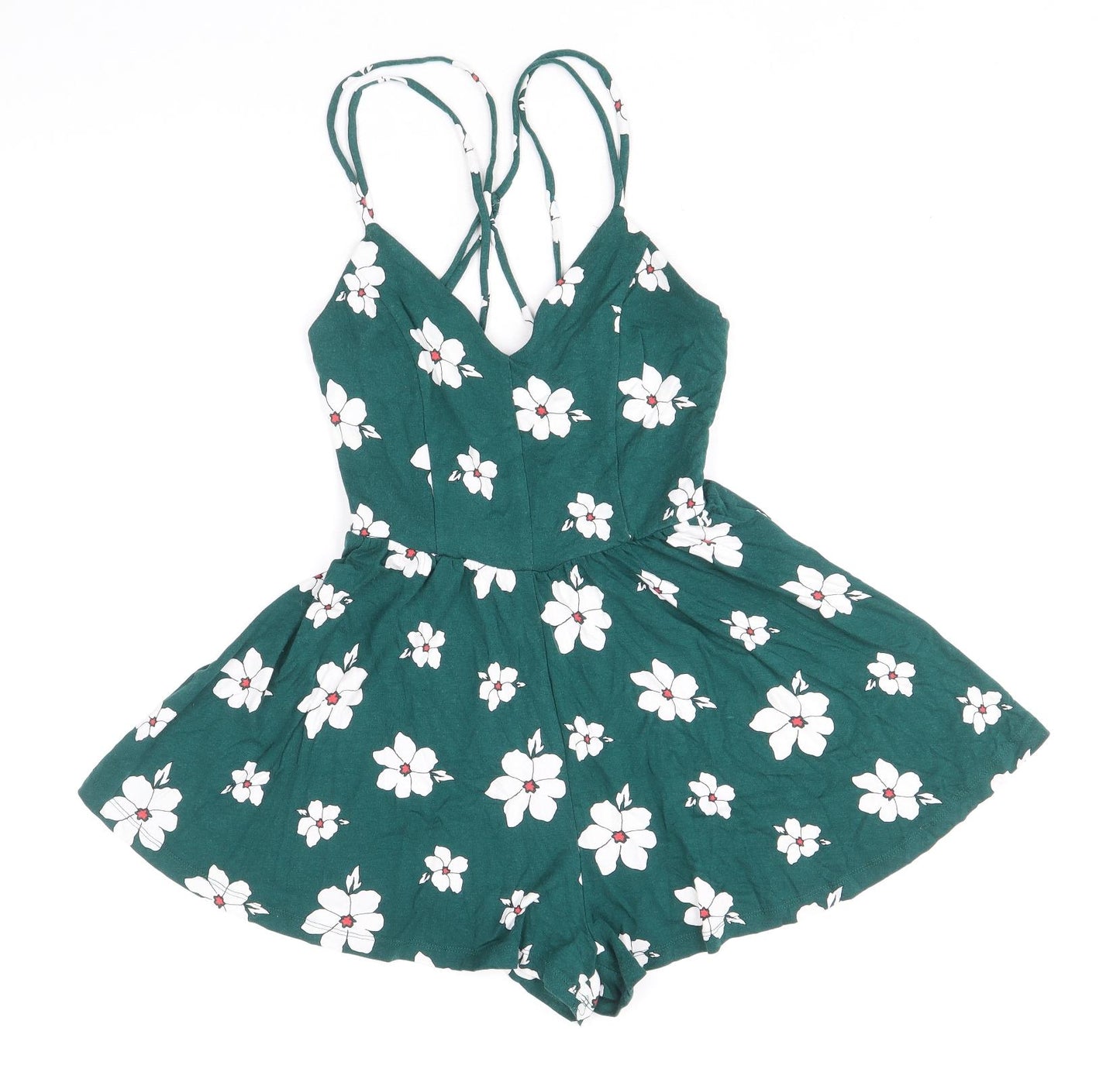 FOREVER 21 Womens Green Floral Viscose Playsuit One-Piece Size S Pullover