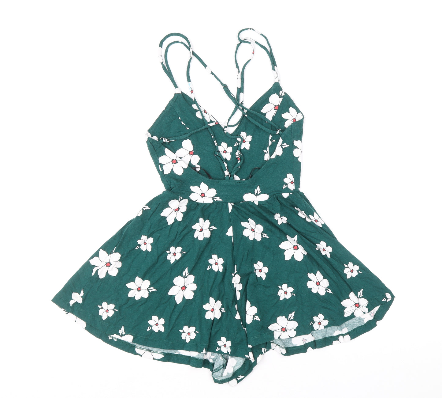 FOREVER 21 Womens Green Floral Viscose Playsuit One-Piece Size S Pullover