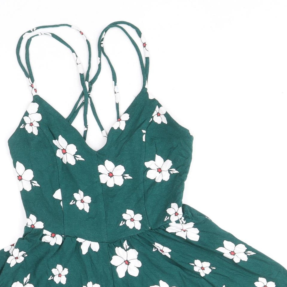 FOREVER 21 Womens Green Floral Viscose Playsuit One-Piece Size S Pullover