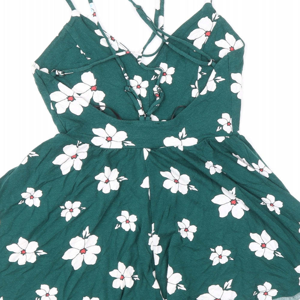 FOREVER 21 Womens Green Floral Viscose Playsuit One-Piece Size S Pullover