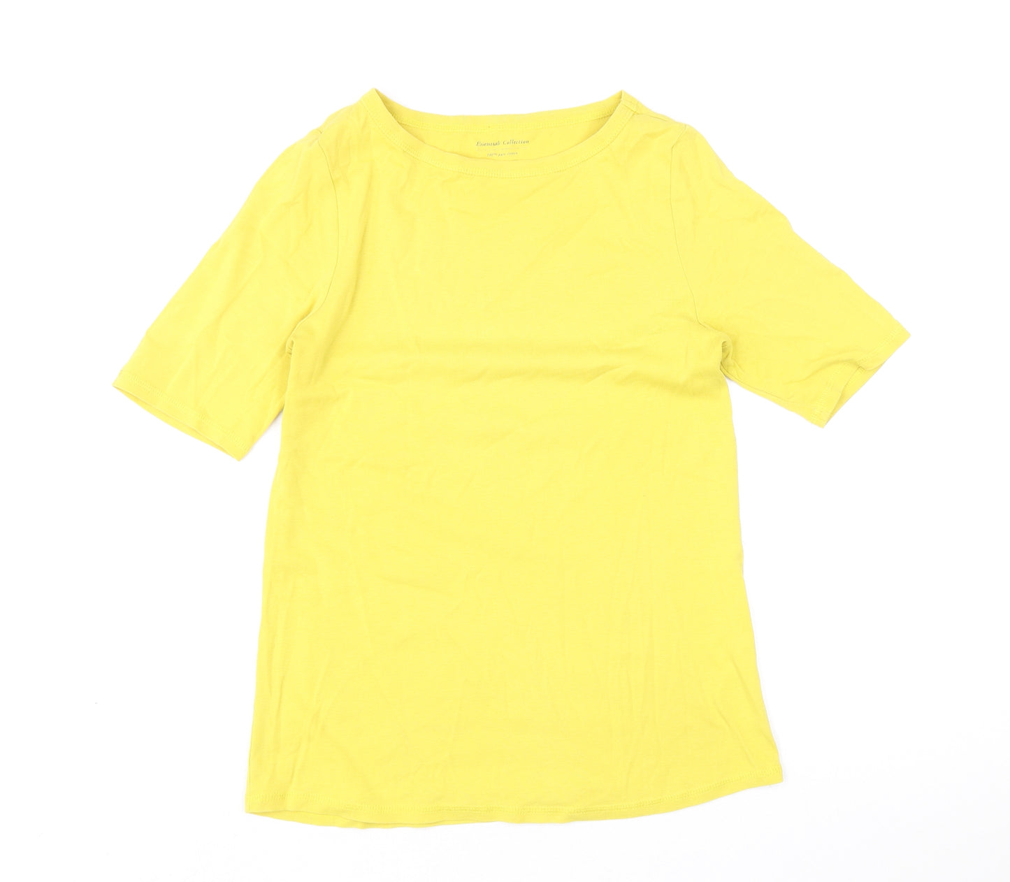 Marks and Spencer Womens Yellow 100% Cotton Basic T-Shirt Size 14 Round Neck
