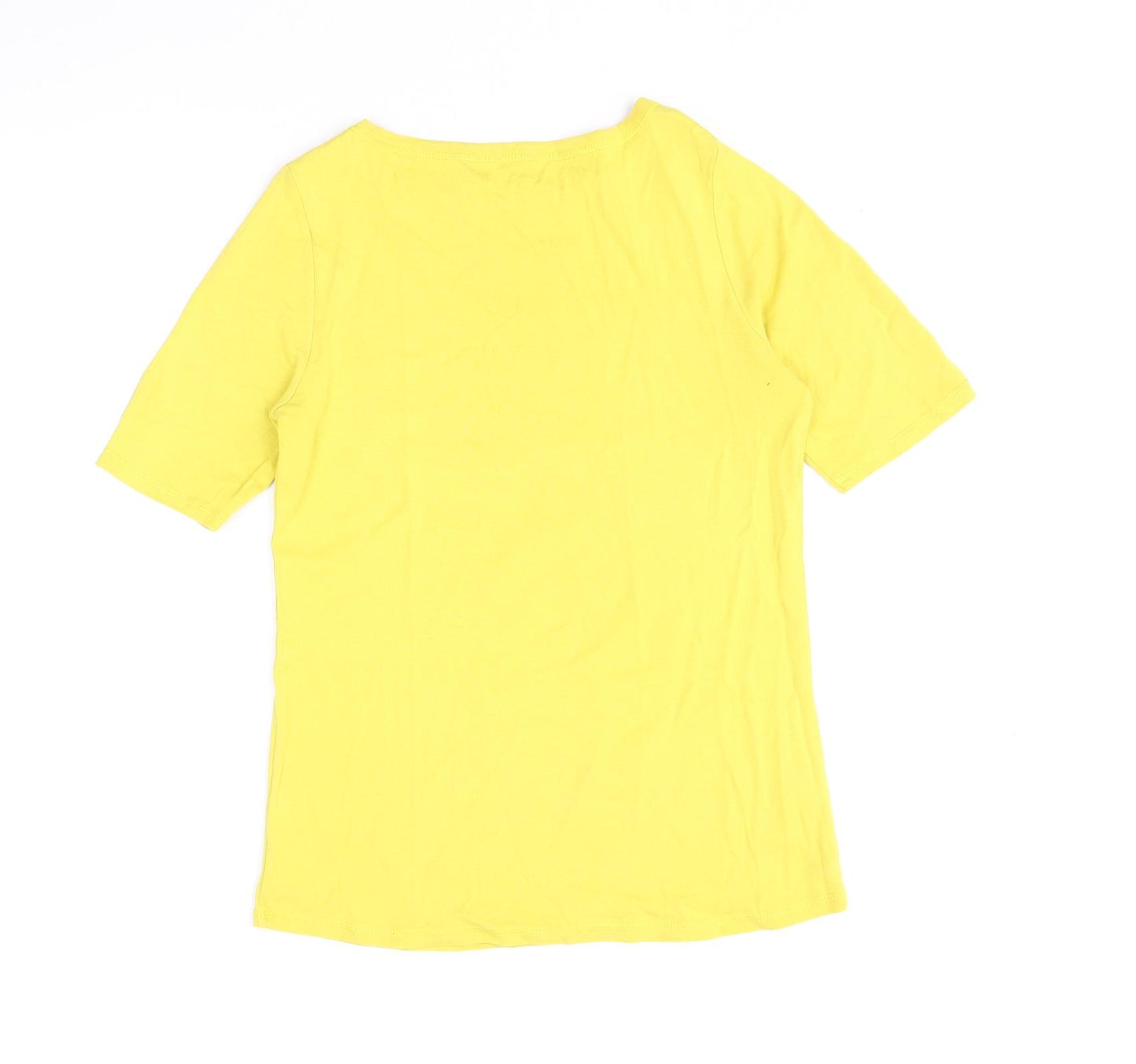 Marks and Spencer Womens Yellow 100% Cotton Basic T-Shirt Size 14 Round Neck