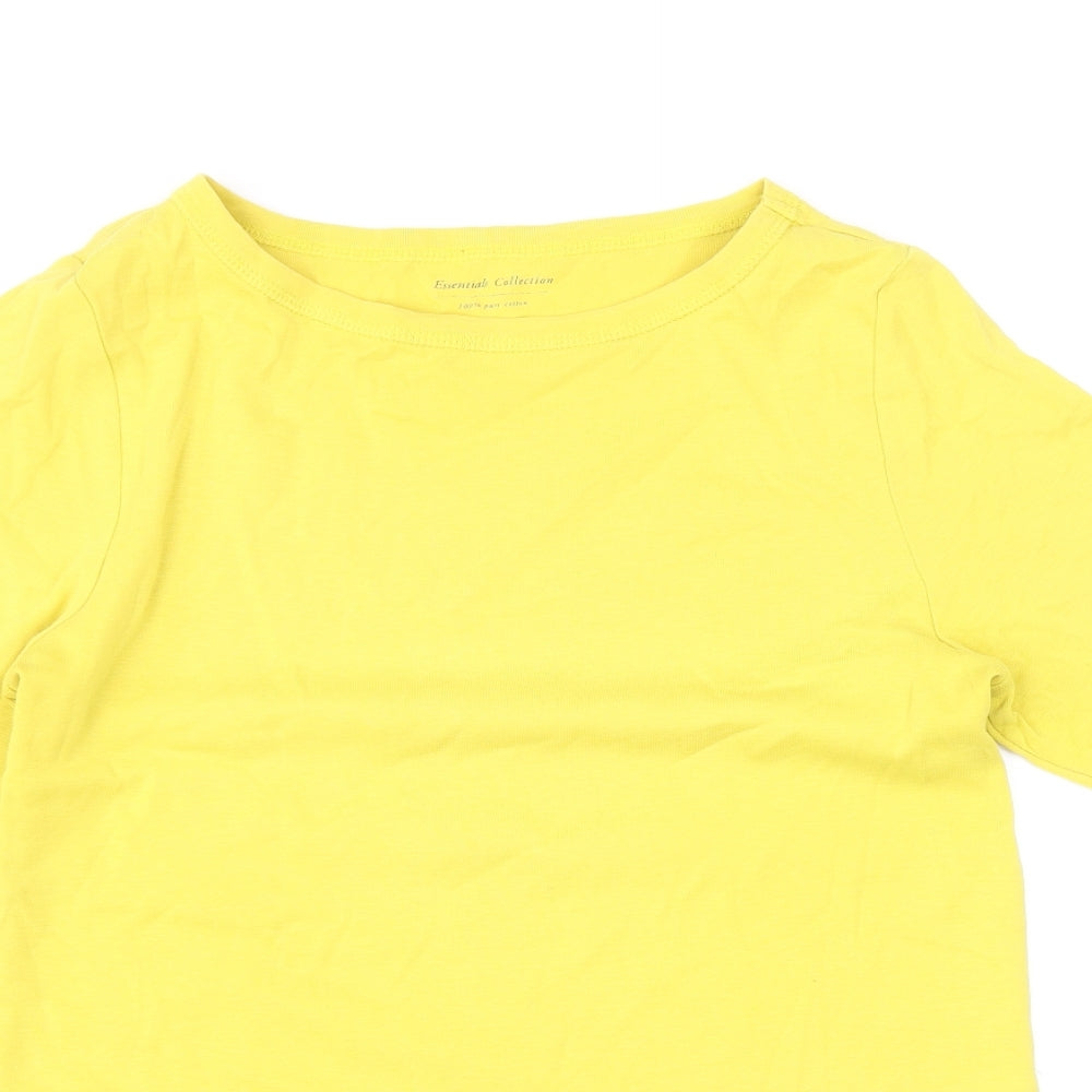 Marks and Spencer Womens Yellow 100% Cotton Basic T-Shirt Size 14 Round Neck