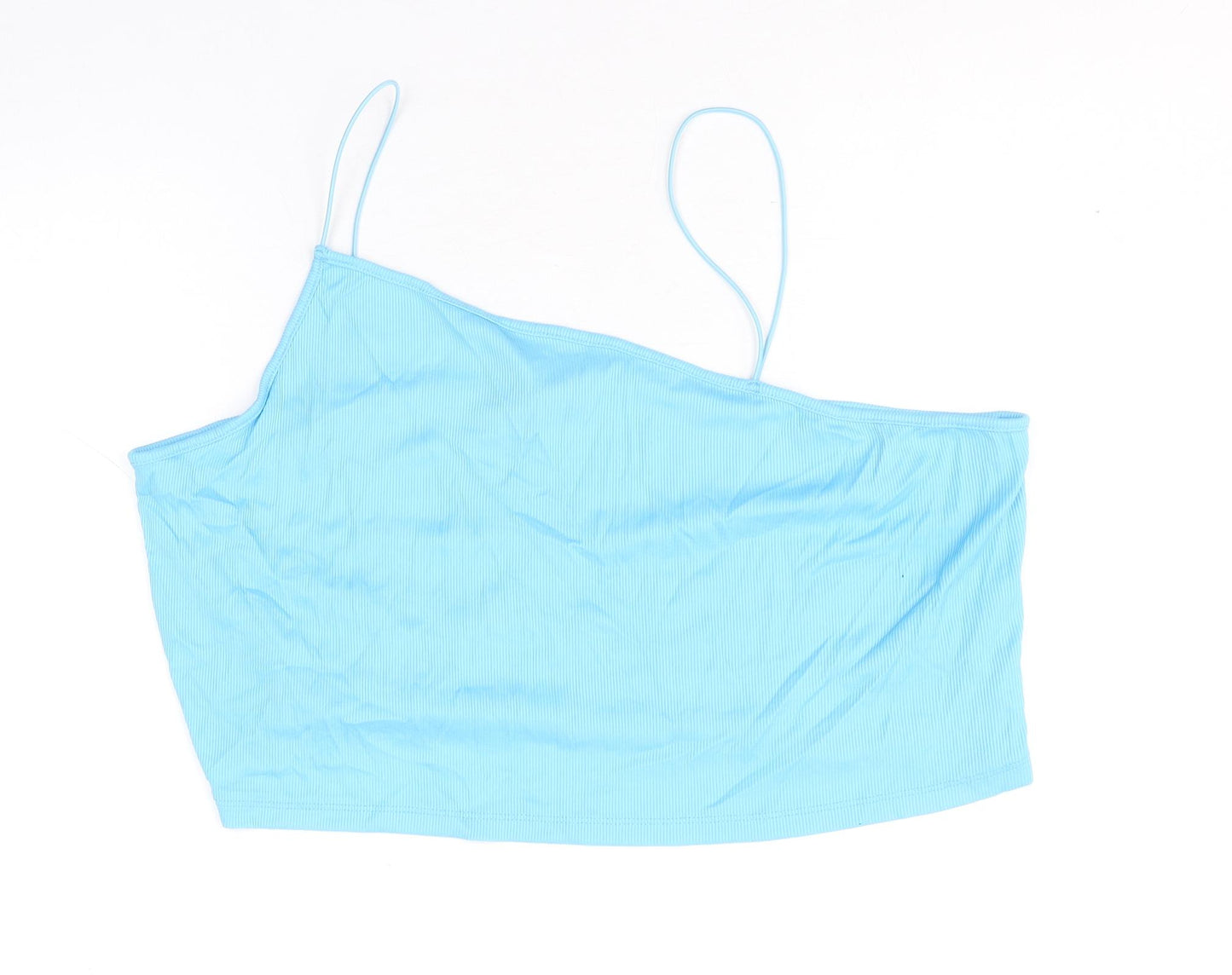 Primark Womens Blue Polyamide Cropped Tank Size 2XL One Shoulder - Asymmetric Neckline