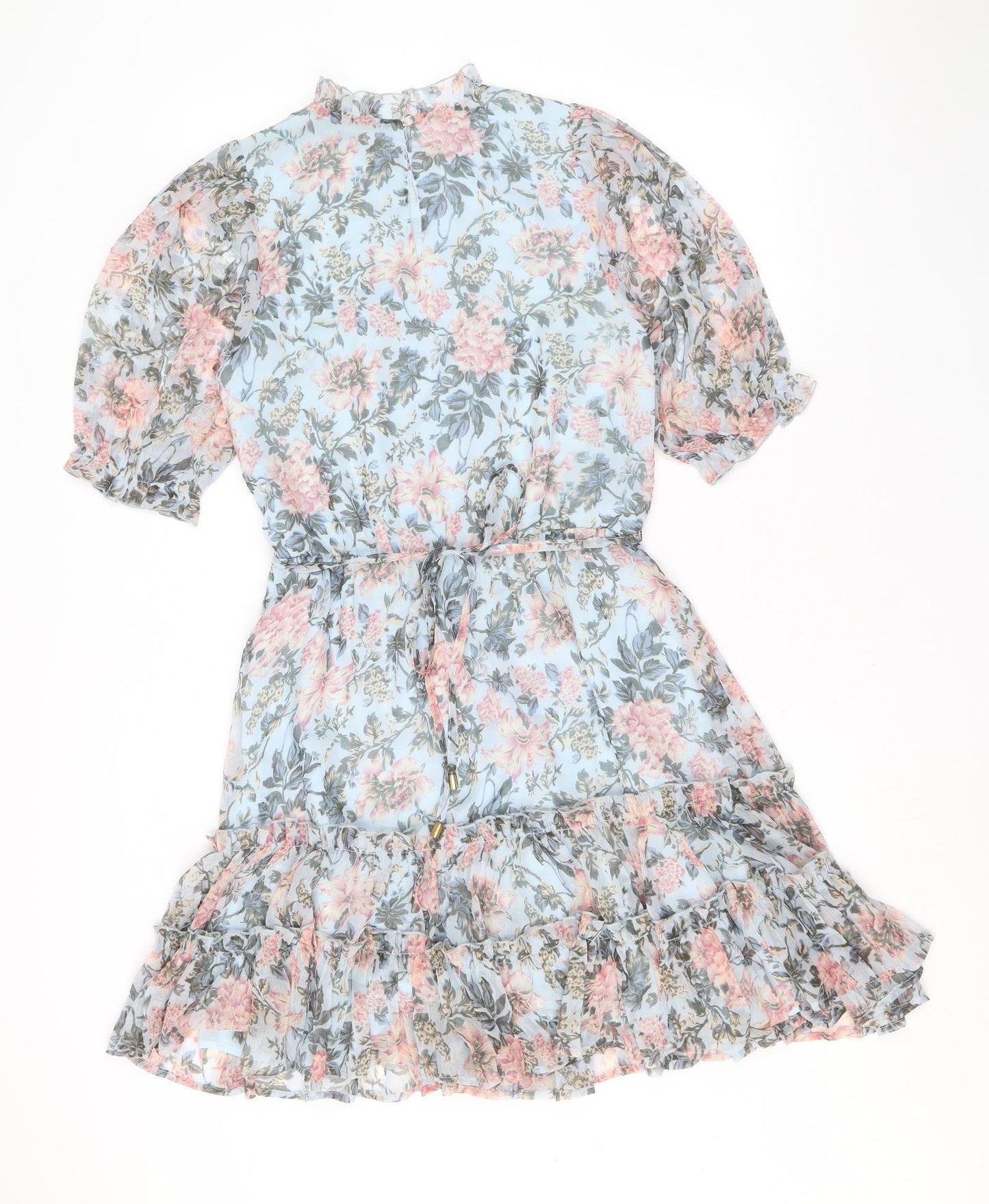 Oasis Womens Blue Floral Polyester Trapeze & Swing Size 10 Round Neck Button