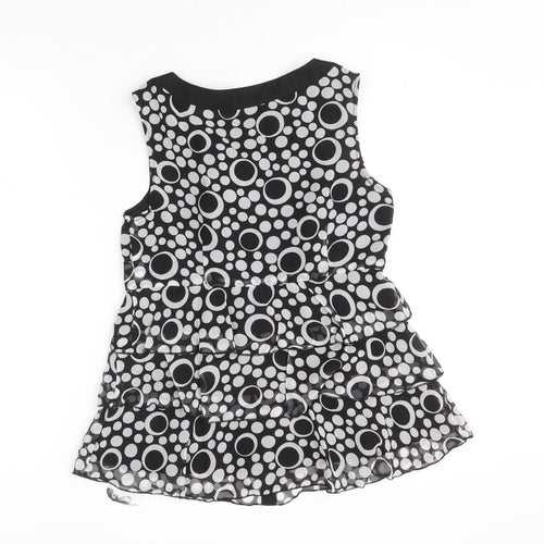 South Womens Black Geometric Polyester Basic Tank Size 10 Round Neck