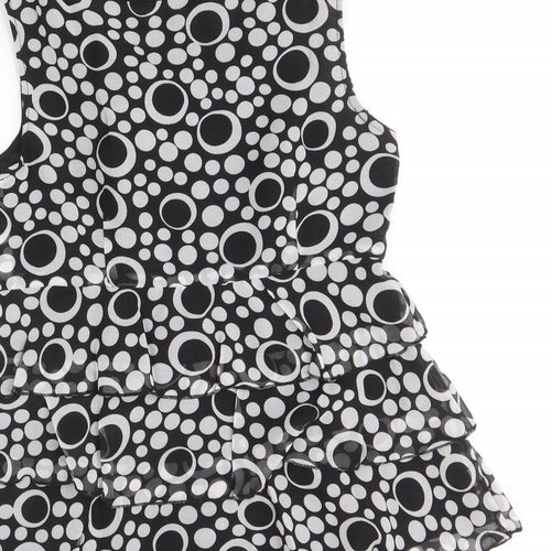 South Womens Black Geometric Polyester Basic Tank Size 10 Round Neck
