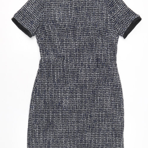 Warehouse Womens Blue Geometric Polyester A-Line Size 10 Round Neck Zip