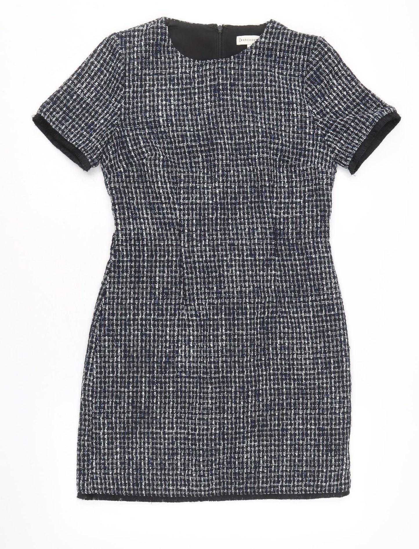 Warehouse Womens Blue Geometric Polyester A-Line Size 10 Round Neck Zip