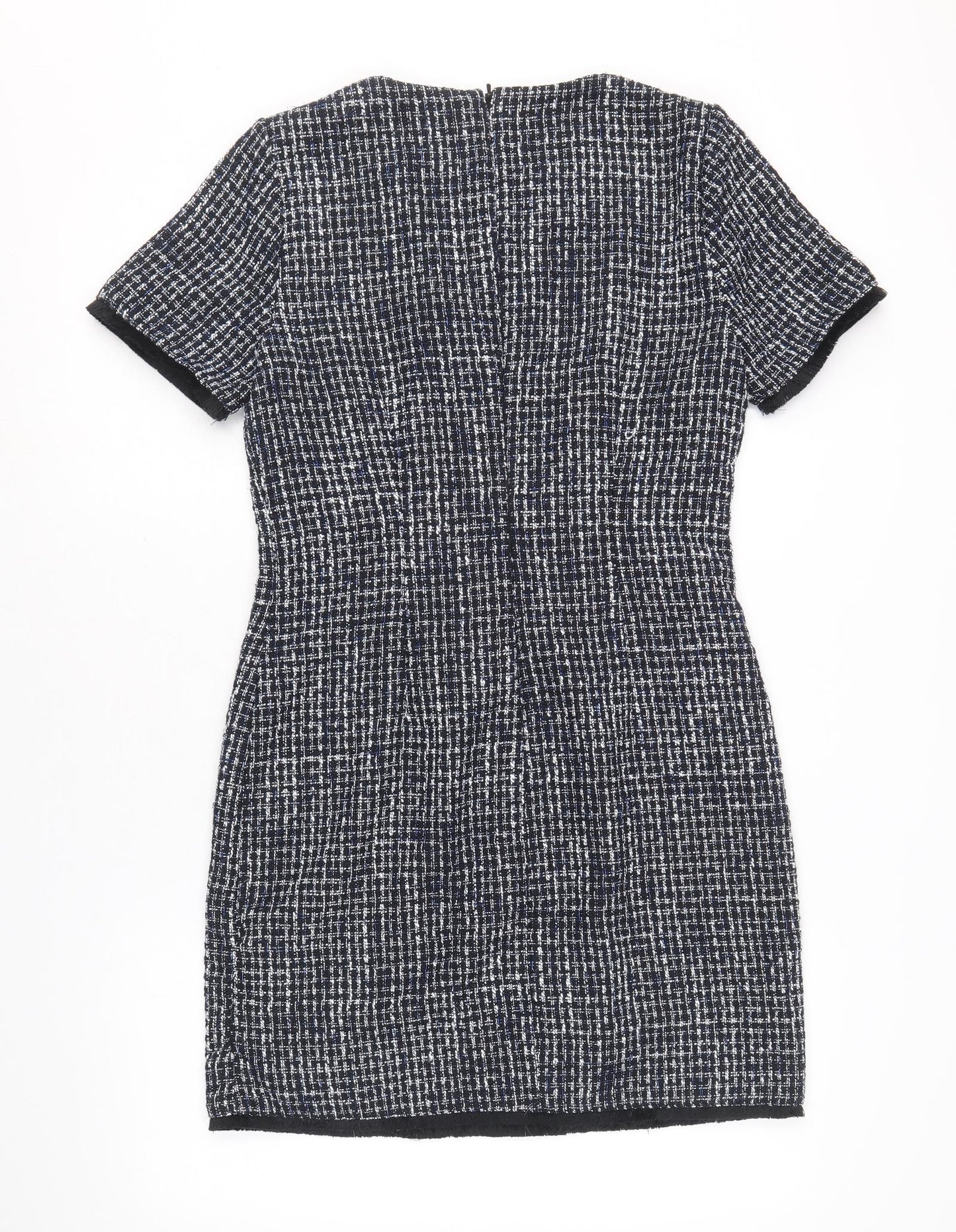 Warehouse Womens Blue Geometric Polyester A-Line Size 10 Round Neck Zip