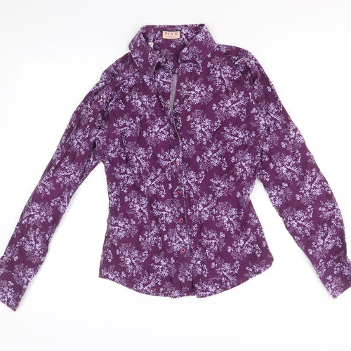 PINK Womens Purple Geometric 100% Cotton Basic Button-Up Size 8 Collared