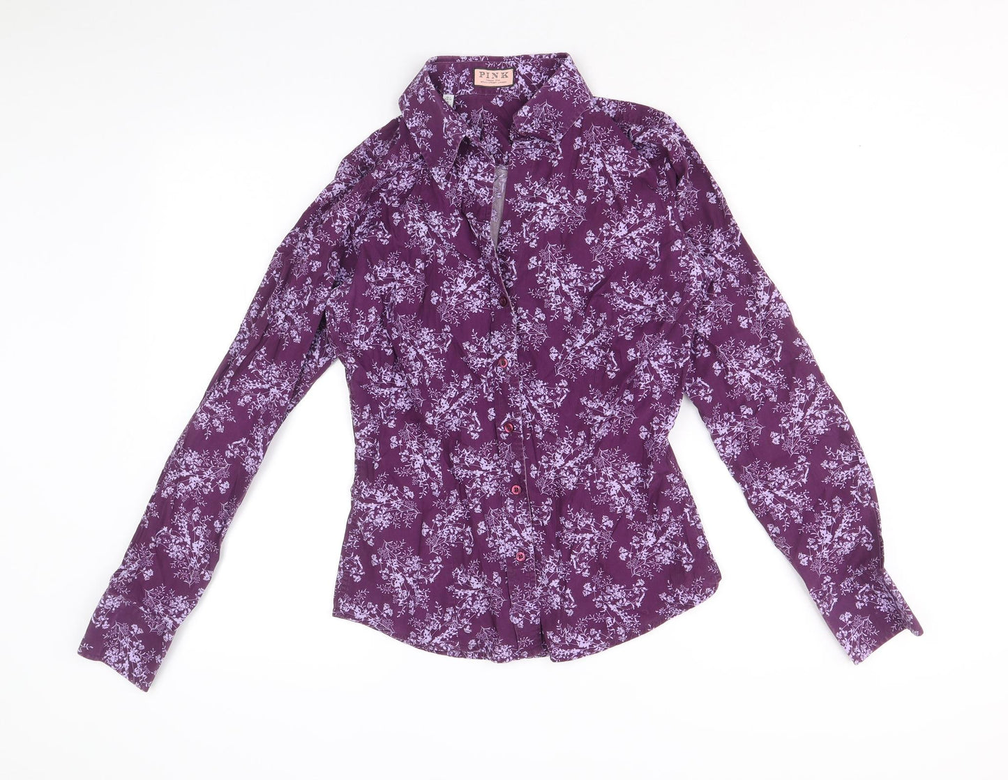 PINK Womens Purple Geometric 100% Cotton Basic Button-Up Size 8 Collared