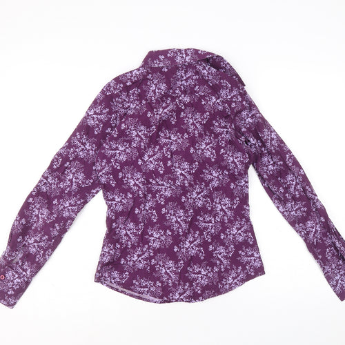 PINK Womens Purple Geometric 100% Cotton Basic Button-Up Size 8 Collared