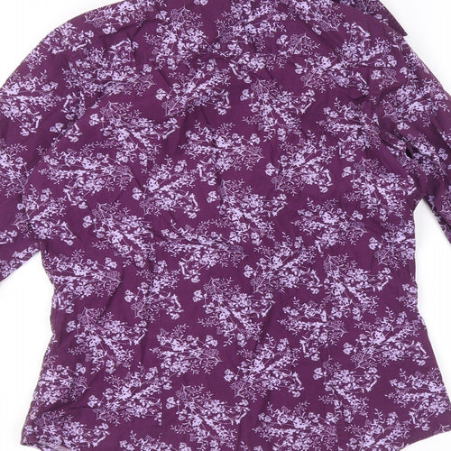 PINK Womens Purple Geometric 100% Cotton Basic Button-Up Size 8 Collared