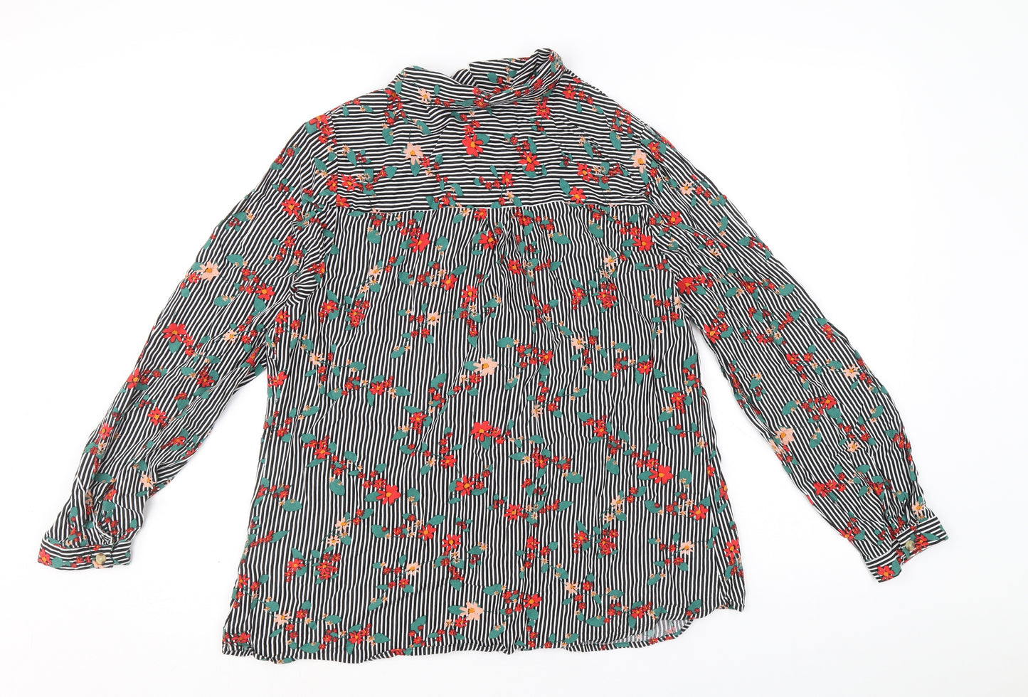 Papaya Womens Black Striped Viscose Basic Button-Up Size 16 Collared - Flower