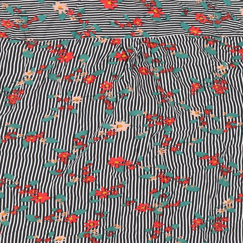 Papaya Womens Black Striped Viscose Basic Button-Up Size 16 Collared - Flower