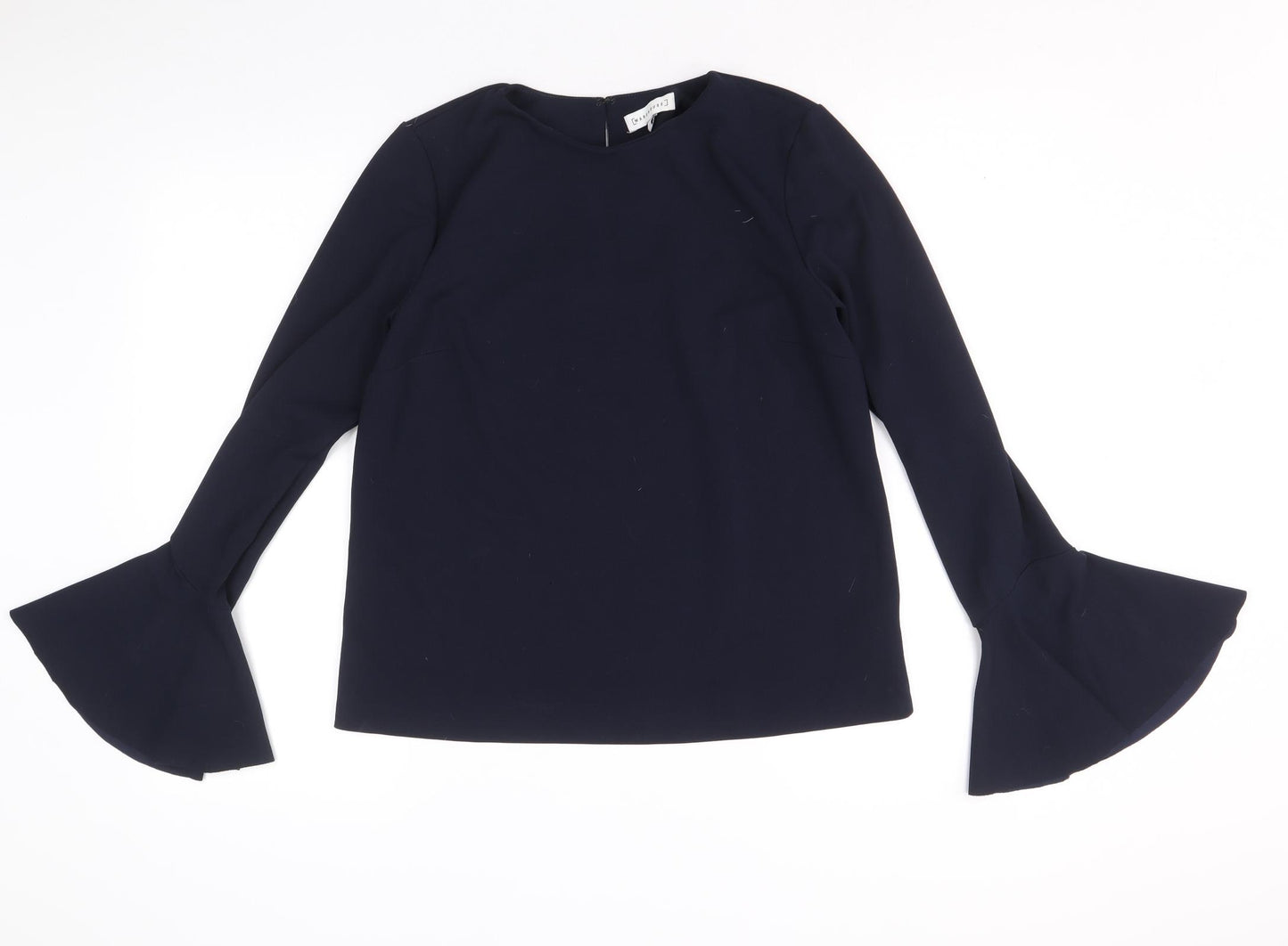 Warehouse Womens Blue Polyester Basic Blouse Size 10 Round Neck