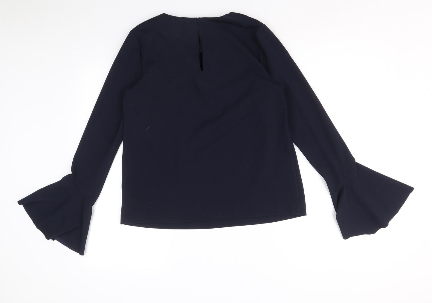 Warehouse Womens Blue Polyester Basic Blouse Size 10 Round Neck