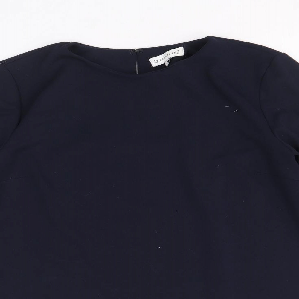 Warehouse Womens Blue Polyester Basic Blouse Size 10 Round Neck