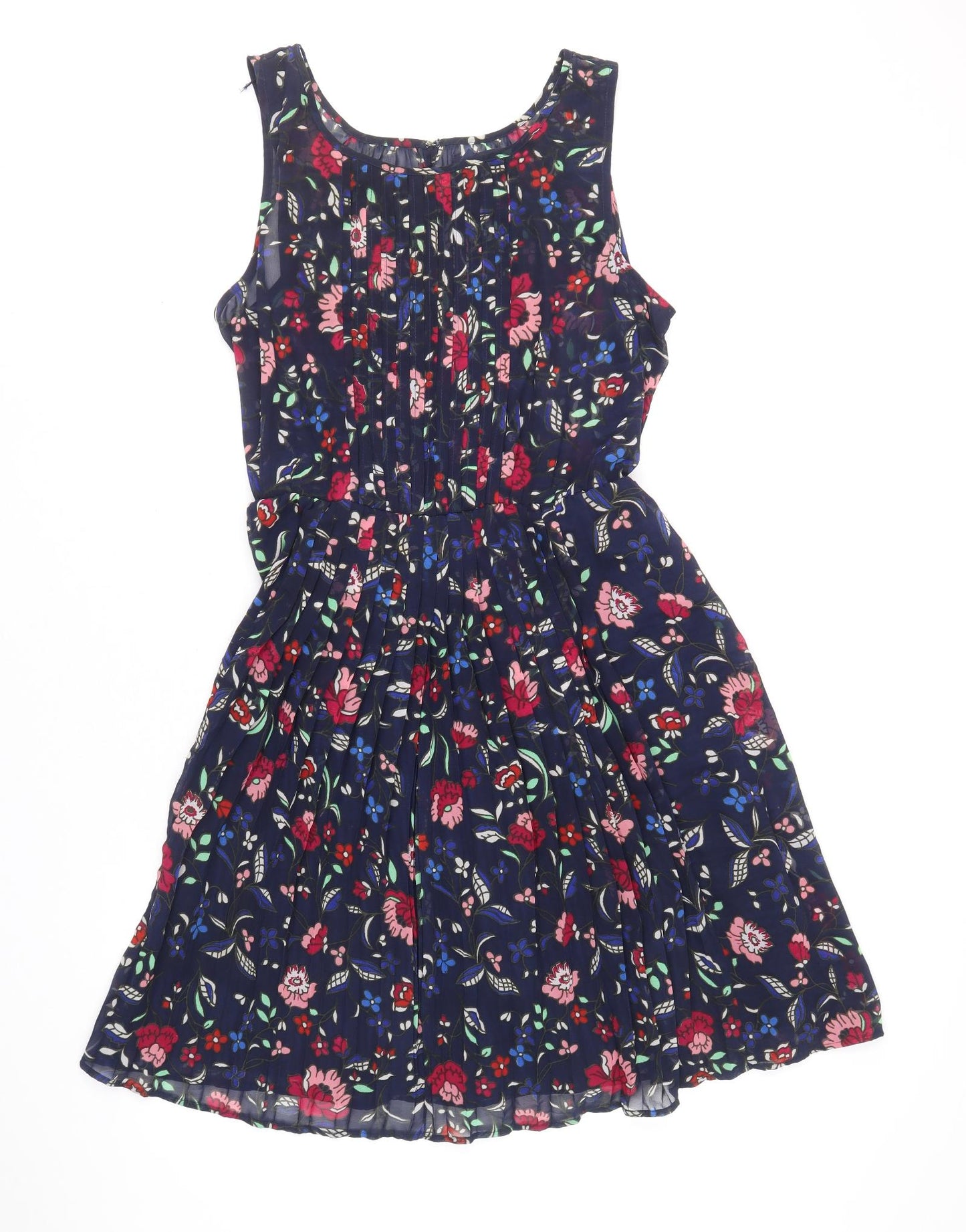 Gap Womens Blue Floral Polyester Fit & Flare Size M Scoop Neck Hook & Eye