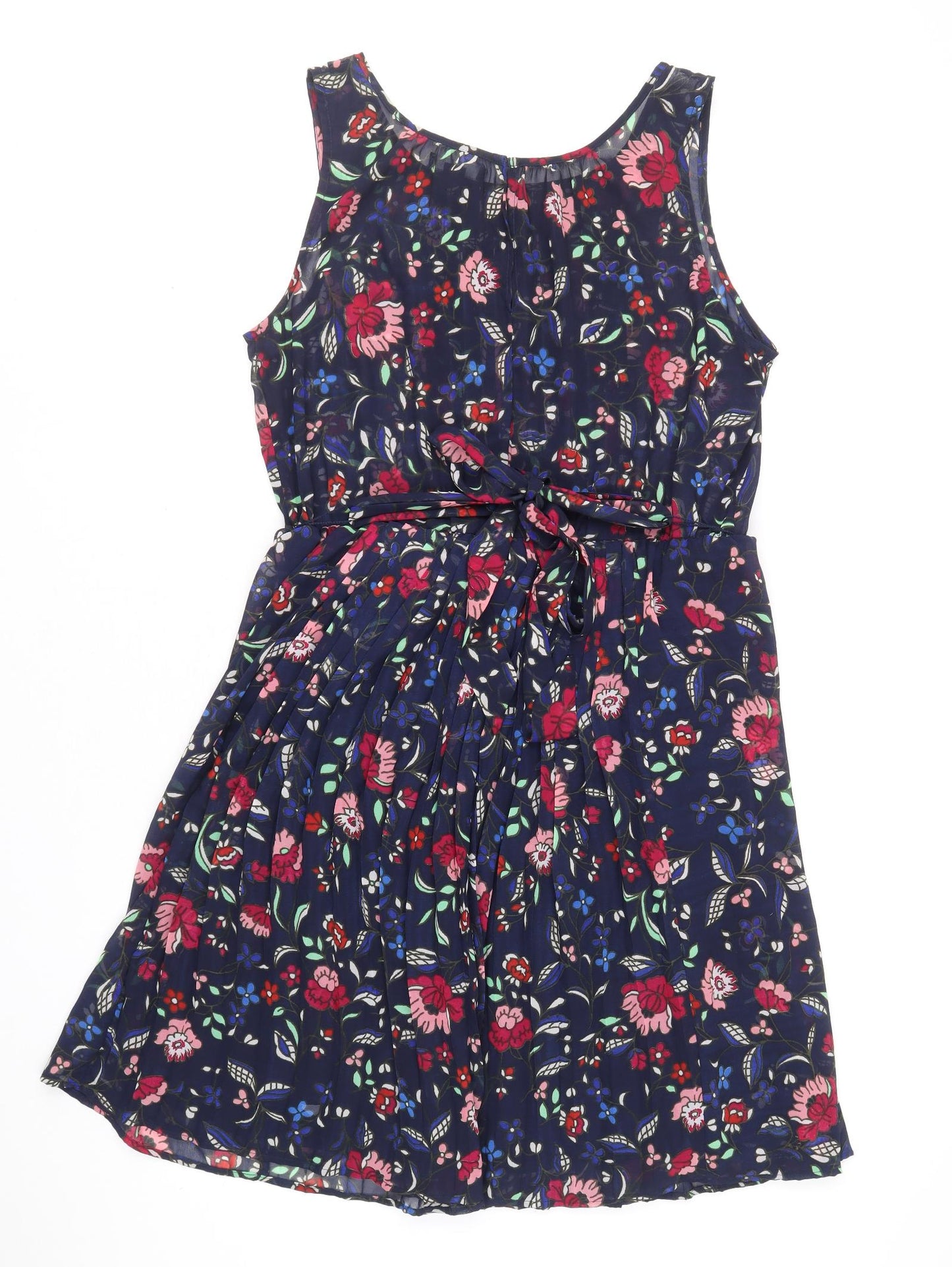Gap Womens Blue Floral Polyester Fit & Flare Size M Scoop Neck Hook & Eye