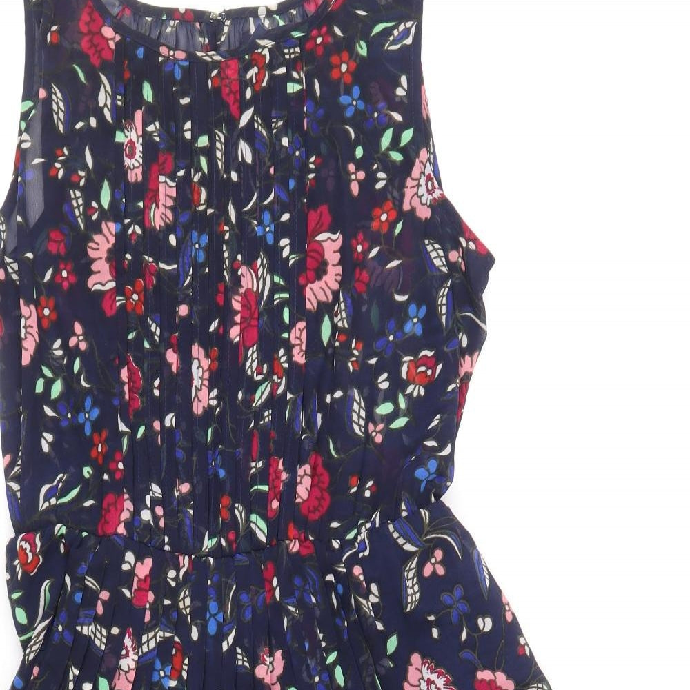 Gap Womens Blue Floral Polyester Fit & Flare Size M Scoop Neck Hook & Eye