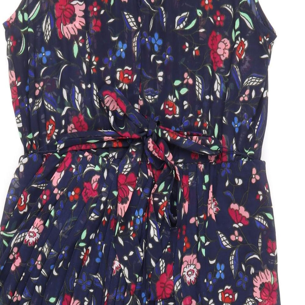 Gap Womens Blue Floral Polyester Fit & Flare Size M Scoop Neck Hook & Eye