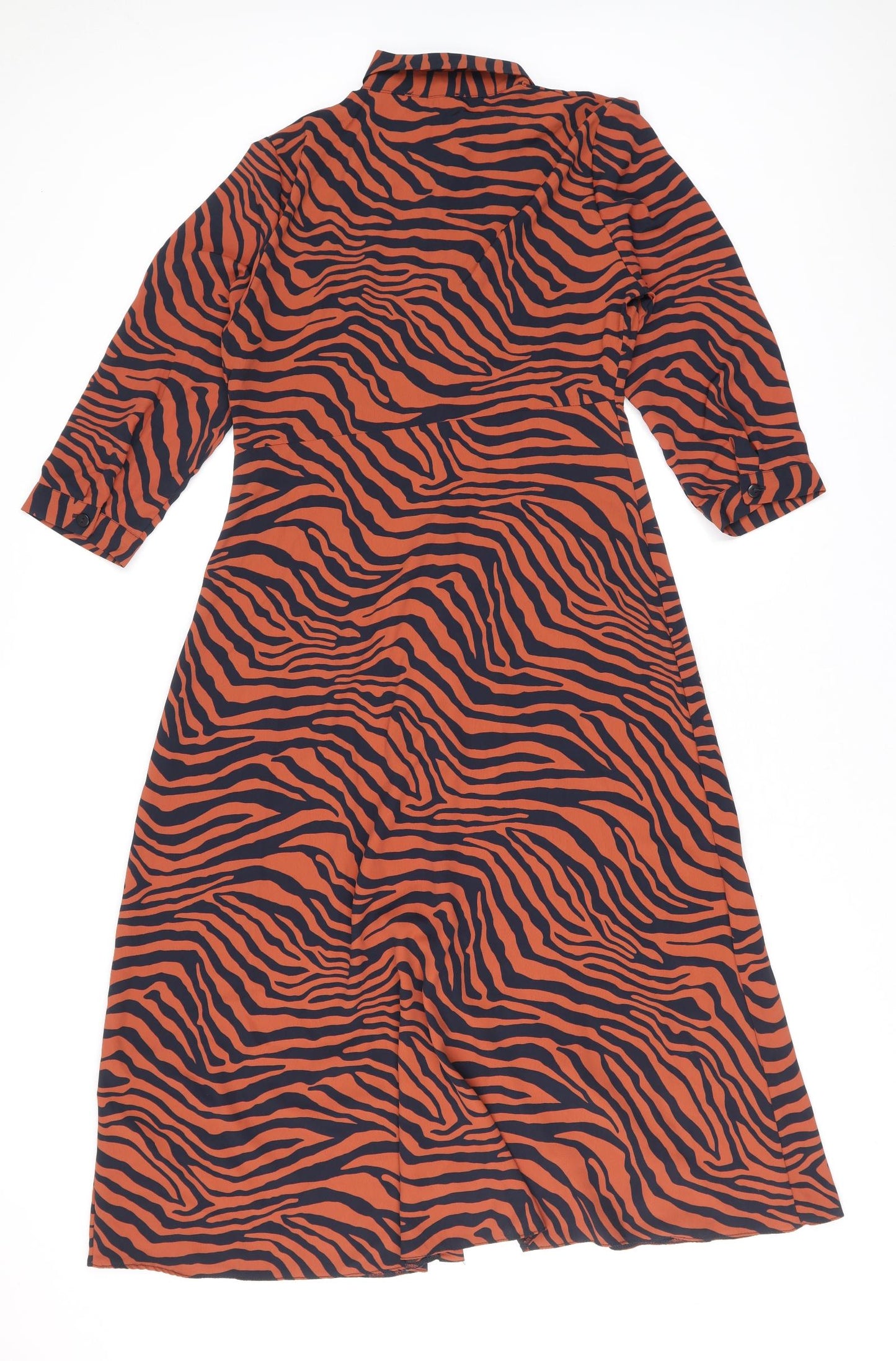 Primark Womens Brown Animal Print Polyester Shirt Dress Size 12 Collared Button - Tiger Print