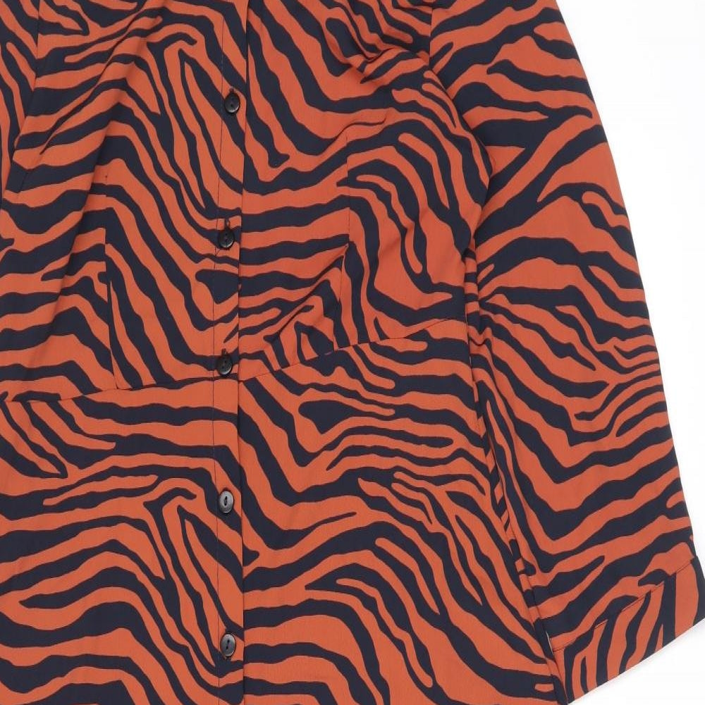 Primark Womens Brown Animal Print Polyester Shirt Dress Size 12 Collared Button - Tiger Print