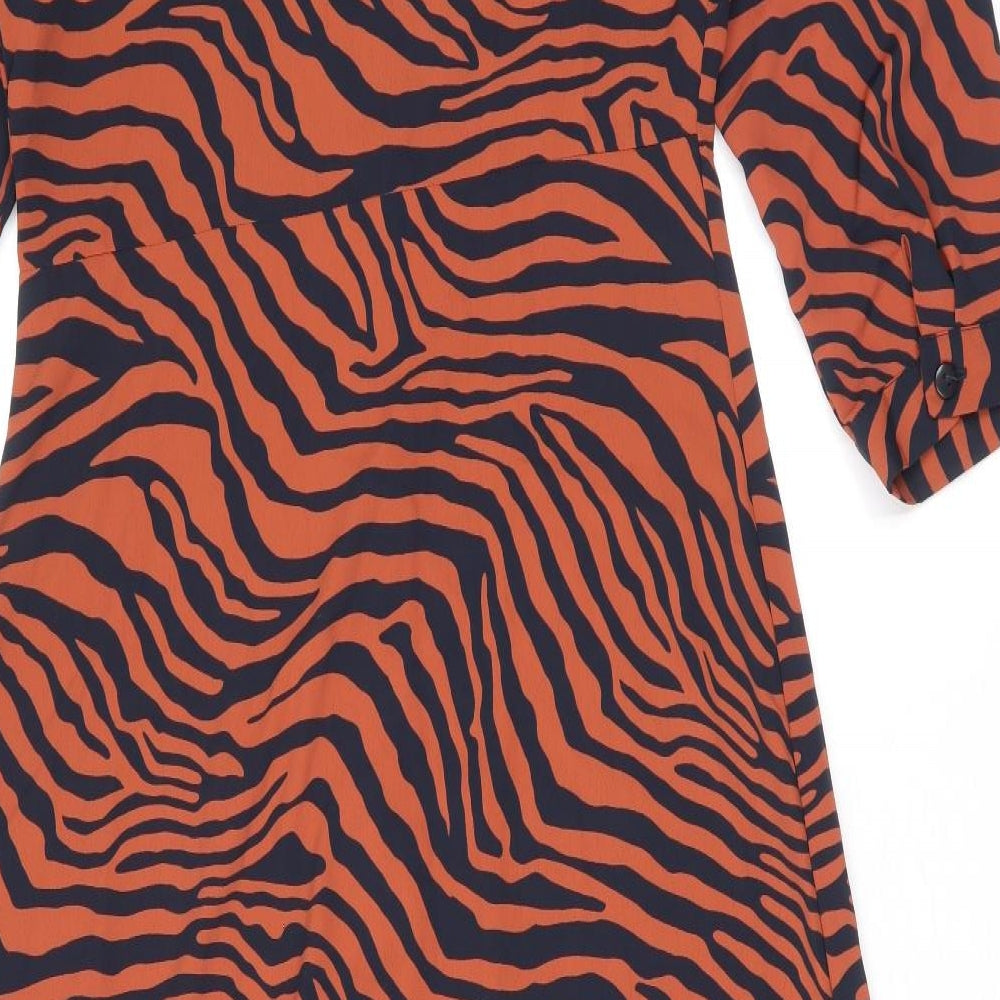 Primark Womens Brown Animal Print Polyester Shirt Dress Size 12 Collared Button - Tiger Print
