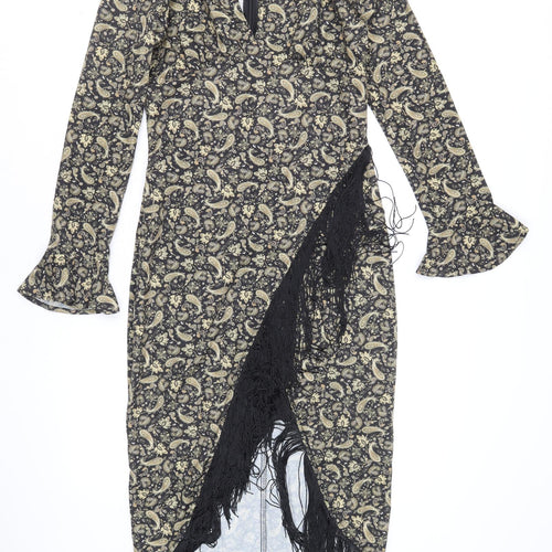 SheIn Womens Black Paisley Polyester A-Line Size XS Round Neck Zip