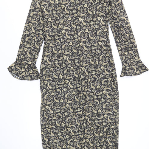 SheIn Womens Black Paisley Polyester A-Line Size XS Round Neck Zip