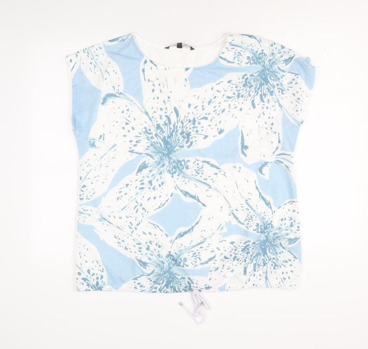 Bonmarché Womens Blue Round Neck Floral Polyester Pullover Jumper Size 16