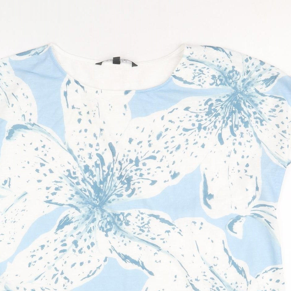 Bonmarché Womens Blue Round Neck Floral Polyester Pullover Jumper Size 16